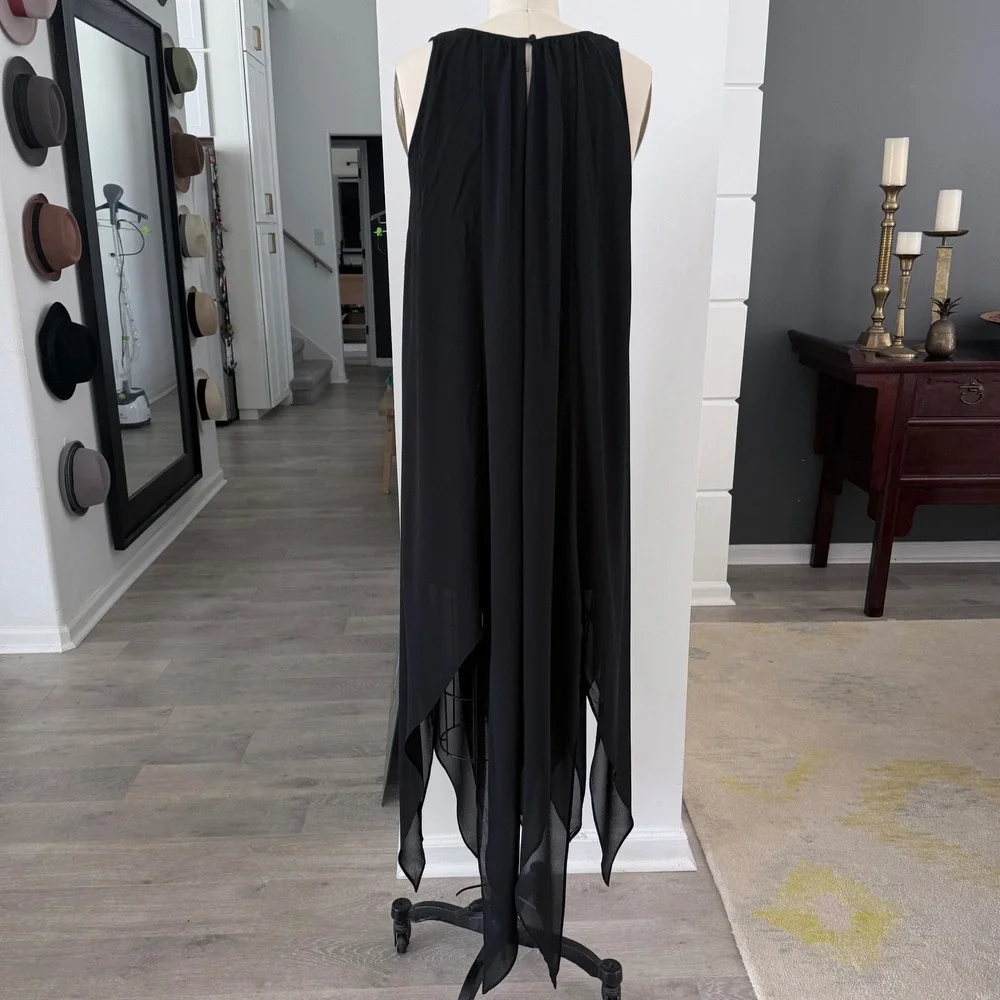 Michael‎ Kors Black Chiffon Sharkbite Hem V-Neck Midi Dress NWT Small